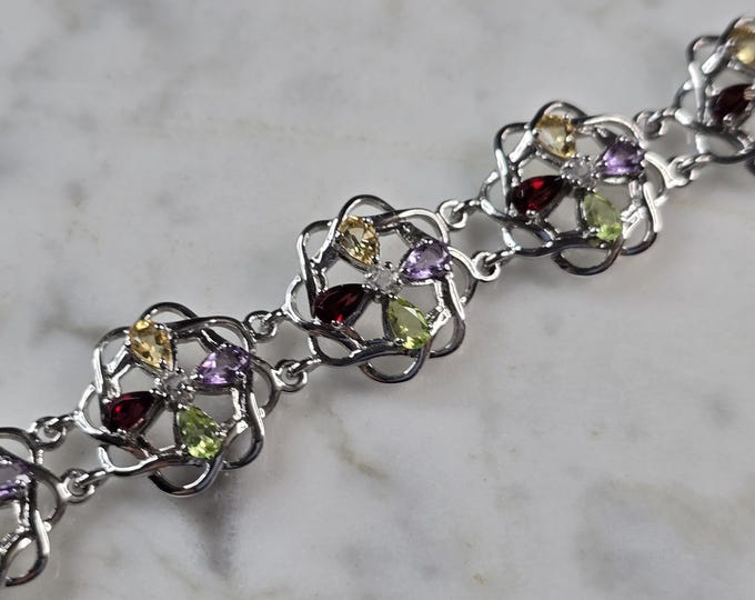 Womens Vintage Estate Sterling Silver Floral Bracelet 17.4g E3147