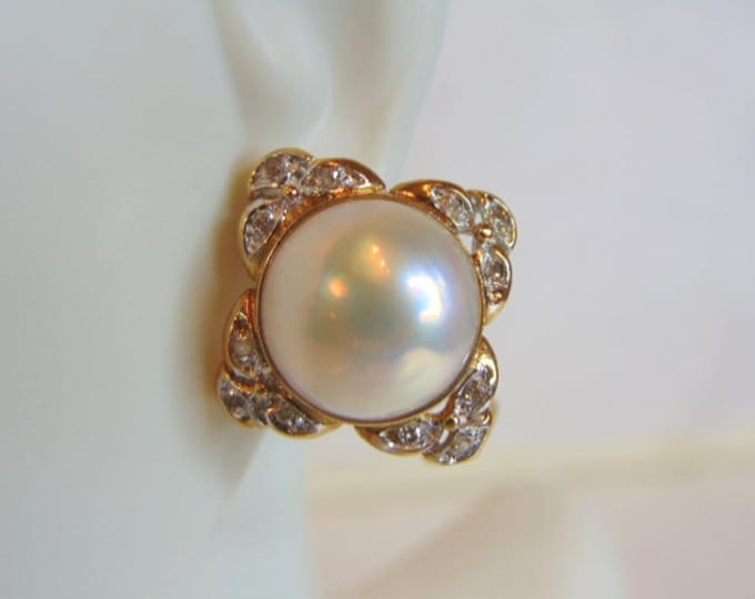 Womens Vintage Estate 14K Gold Diamond Pearl Earrings 9.6g E2020