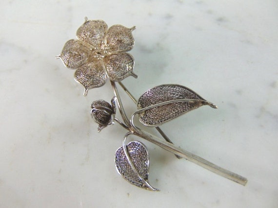 Womens Vintage Estate Sterling Silver Flower Broo… - image 1