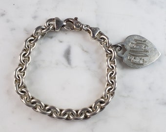 Womens Vintage Estate Sterling Silver Heart Charm Bracelet 51.1g E6605