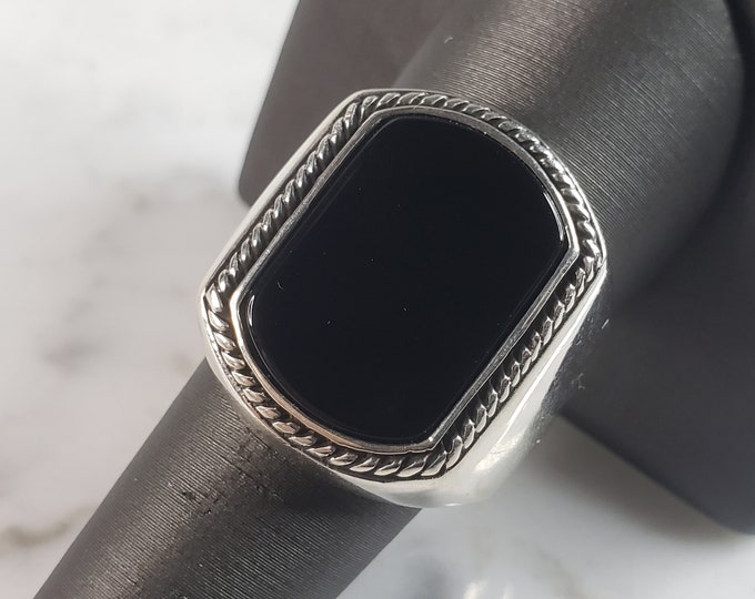 Mens Estate Sterling Silver Modernist Onyx Ring 13.2g E6435