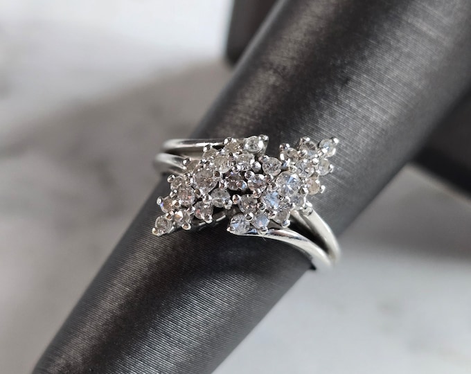Womens Vintage Estate 14K White Gold Diamond Cluster Ring 3.5g #E7897