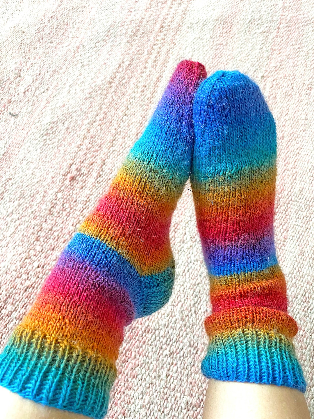 Rainbow Socks Hand Knitted - Wool Socks - Multi Color Color - Colorful ...