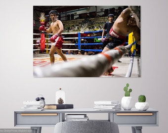 Fine art color photographic print "Fighting Back" Muay Thai Boxing. Unframed, unmounted, with white borders.