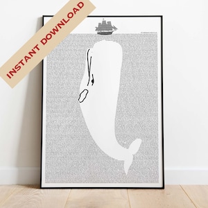 Whale wall Art | Moby Dick |  Moby Dick wall art | Book Lover Gift | Literary Gift | Literary Print | Book Lover Art | Whale and Ship|