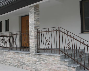 Wrought Iron Fence, Hand Forged Garden Boundary Fence with Curved Bars, Made to Measure