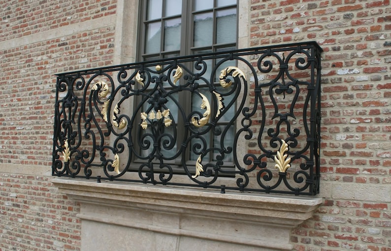 Gilded Railing Hand Forged Iron Railing With Gold Leaf Details – Custom Balcony ...