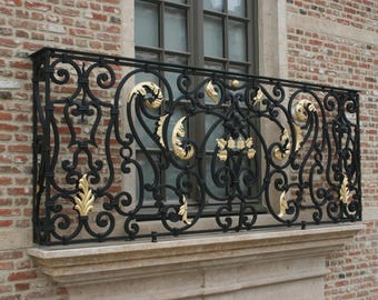 Hand Forged Iron Railing with Gold Leaf Details, Custom Balcony Railing, Wrought Iron Art