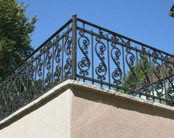 Wrought Iron Railing, Ornamental Scrollwork, Hand Forged Balcony or Stair Railing to Order