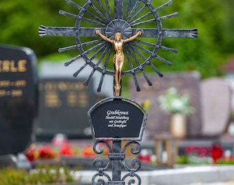 Forged Tombstone Cross/Grave Cross/Cemetery Cross with Jesus and plate