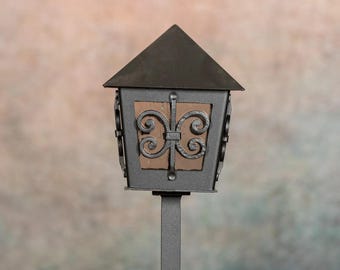 Grave Lantern for Rosenheim Iron Cross, Hand Forged Memorial Lantern, Grablaterne Schmiedeeisen, Garden Candle Lantern, Made to Order