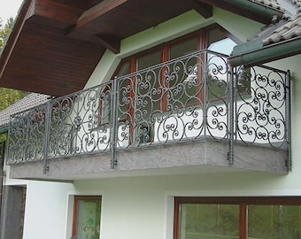 Wrought Iron Balcony Railing with Scrollwork, Hand Forged Exterior Railing Made to Order