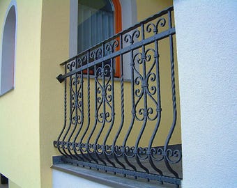 Wrought Iron Balcony Railing, Simple Ornamental Design, Hand Forged and Made to Measure
