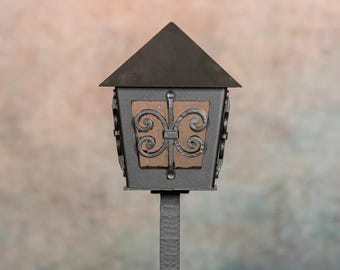 Grave Lantern for Salzburg Iron Cross, Hand Forged Grablaterne, Black Matt with Silver or Copper Patina, Garden Lantern, Made in Slovenia