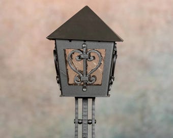 Grave Lantern for the Allgau Cross, Hand Forged Iron Memorial and Garden Lantern, 5 Designs, Black Matt, Silver or Copper Patina