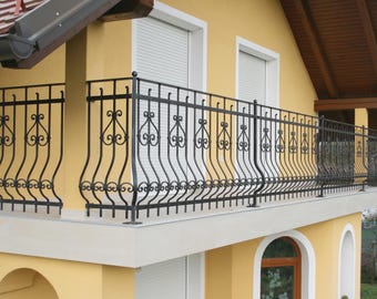 Hand Forged Balcony Railing with Curved Bars, Wrought Iron Terrace Railing Made to Order