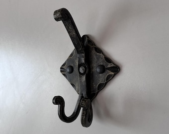 Hand Forged Iron Coat Hook, Riveted Double Wall Hook, Wrought Iron Entryway Hook, 5 Finishes