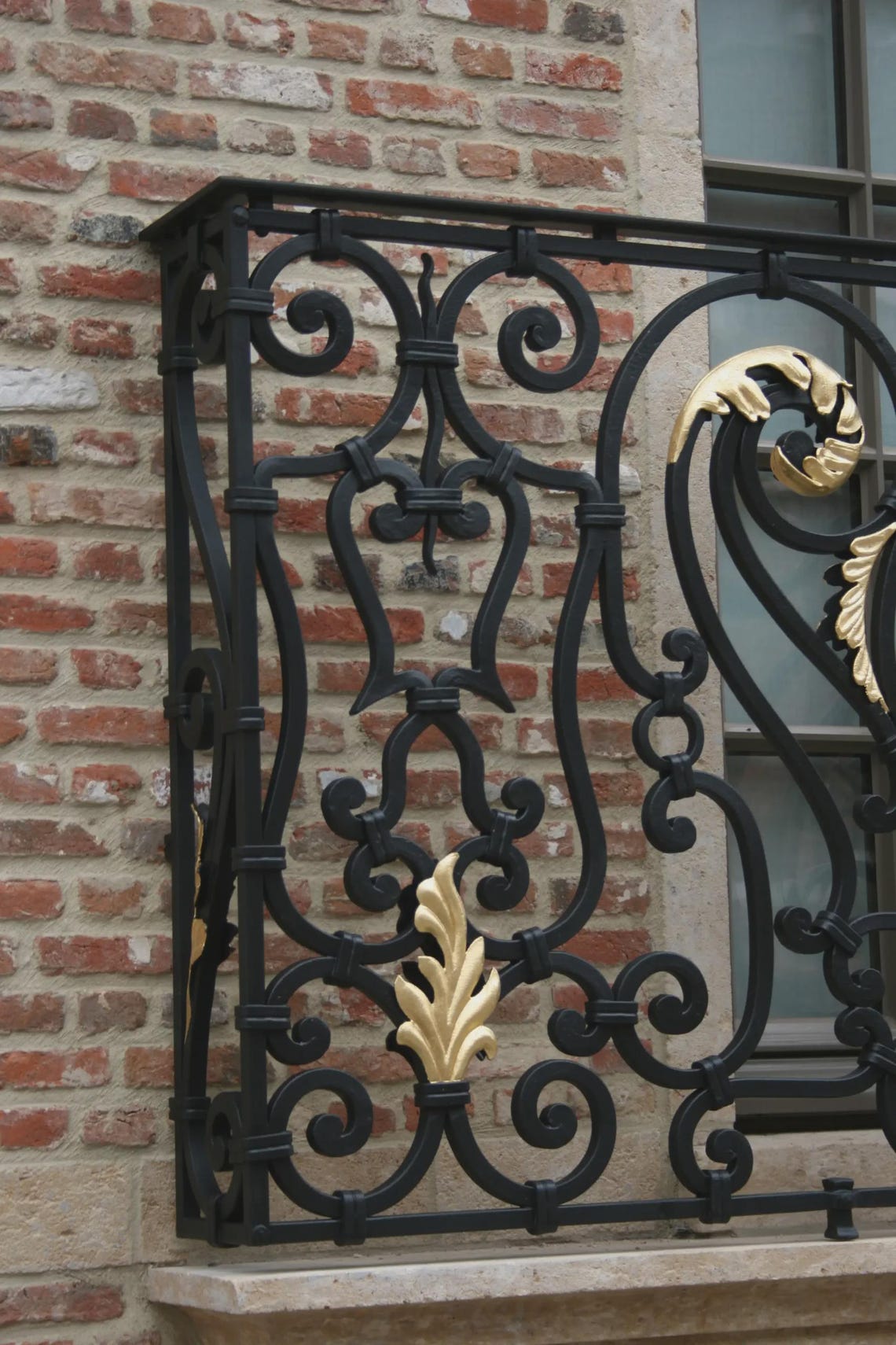 Hand Forged Iron Railing With Gold Leaf Details – Custom Balcony ...