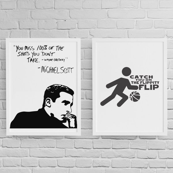 The Office Show Inspired Printable Digital Wall Art Bundle, Flippity Flip , Wayne Gretzky You Miss 100% Shots Quote Printable Bundle Set