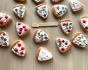 Pizza cookies, pizza party favors, mini pizza theme cookies, birthday cookies,