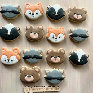 Mini Woodland Animal Cookies, Fox, Skunk, Bear, & Racoon cookies,  baby shower cookies, decorated sugar cookies