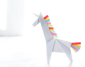 Origami unicorn, origami animal, unicorn toy, origami pegasus, origami art, unicorn paper gift, unicorn decor girl, recycled origami