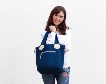 Upcycled Kimono Tote Bag, Large Blue Repurposed Purse