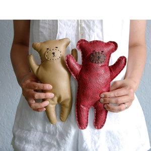 Upcycled Leather Teddy Bear, Handmade Plush Bear