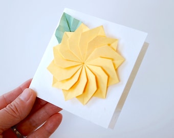 Origami Dahlia Flower Card, Recycled Milk Carton, Handmade