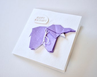 Origami Elephant Card, Recycled Milk Carton Card, Detachable Mini Art