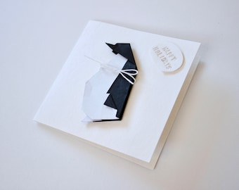 Origami Penguin Card, Recycled Milk Carton Card, Detachable Mini Art