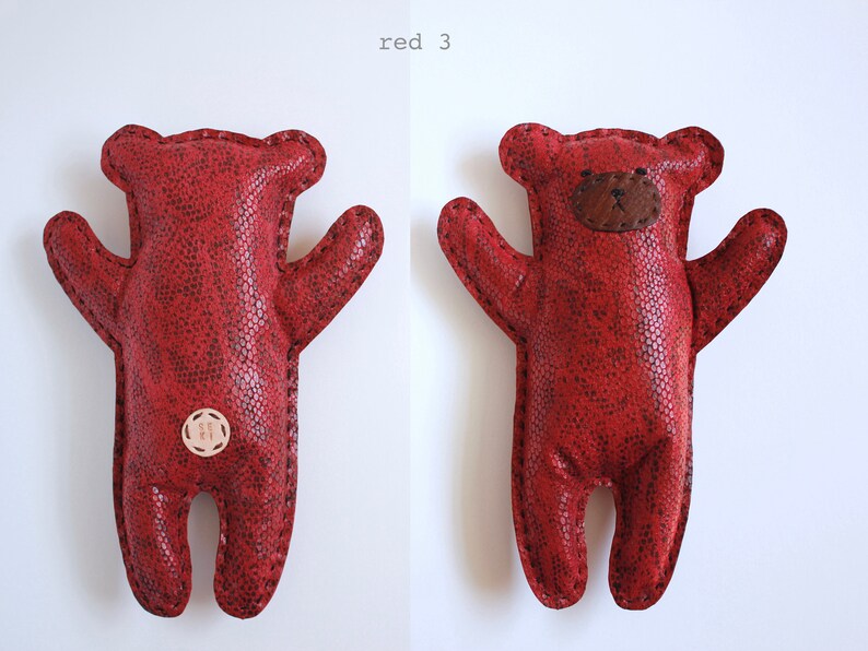 Etsy's Pick, KUMA, leather teddy bear, leather bear, stuffed teddy bear, stuffed animal bear, plushy bear, brown bear, red bear, upcycled image 8