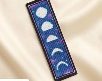 Moon Phases Cross Stitch Bookmark Pattern • Lunar Cycle Galaxy XStitch • PDF Download