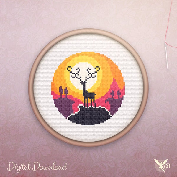 Animal Cross Stitch • Modern Deer Cross Stitch Pattern • Modern Embroidery • Easy Counted Cross Stitch PDF • Deer Silhouette XStitch Pattern