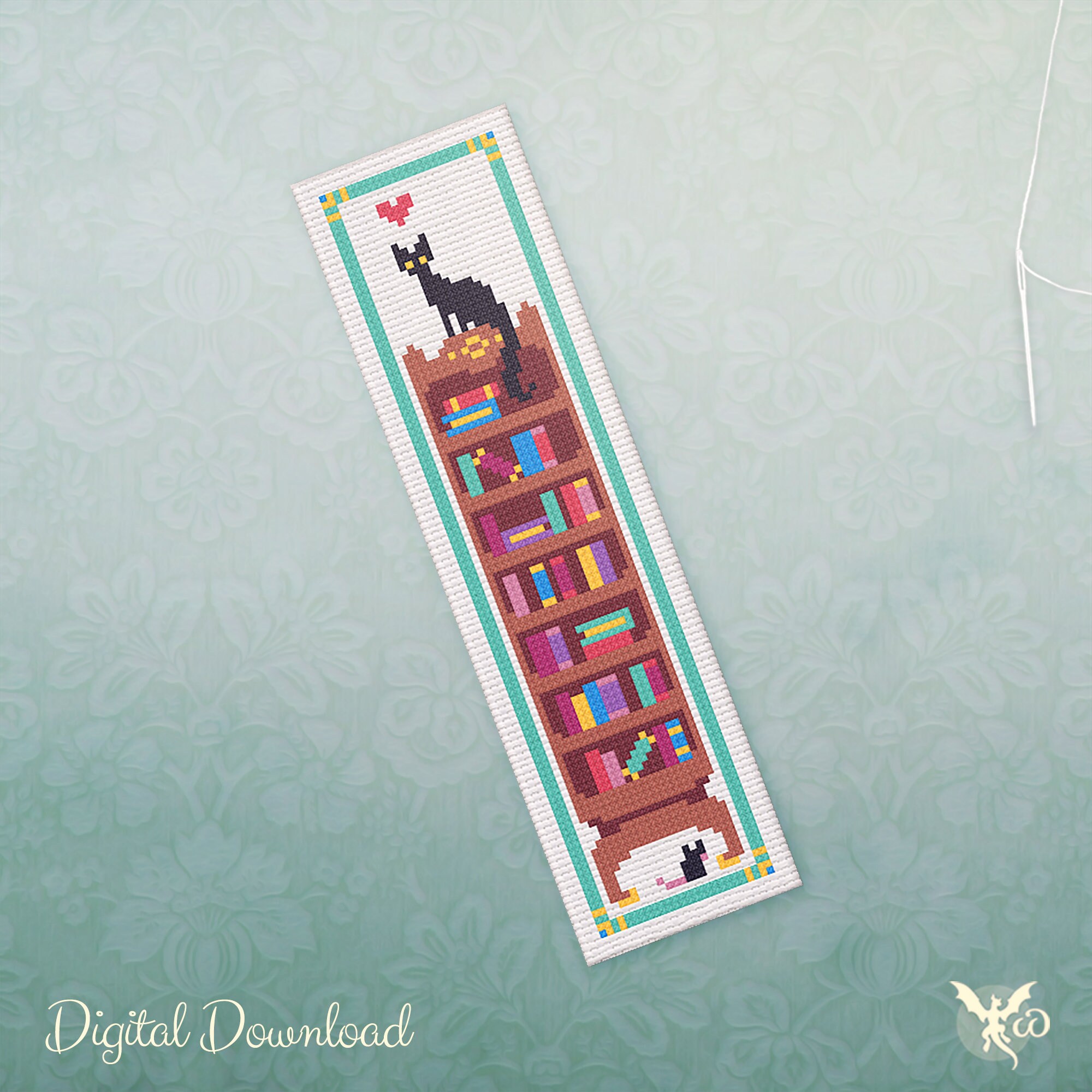 Bookmark Cross Stitch Pattern Modern Reading Cat Pattern Easy Counted Cross  Stitch Book Mark PDF Cat & Bookcase Xstitch Pattern 