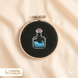 Mini Magic Potion Cross Stitch Pattern • Water Potion Bottle Geeky Hoop Art • Digital PDF