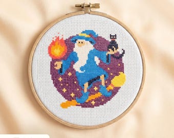 Wizard Cross Stitch Pattern • Magic Fantasy Geeky Hoop Art (PDF Download)