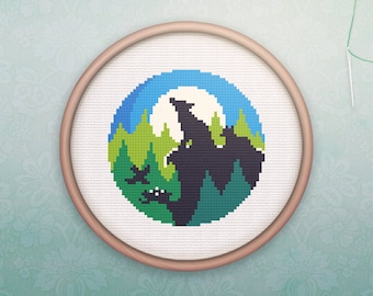 Animal Cross Stitch • Modern Wolf Cross Stitch Pattern • Modern Hoop Art • Easy Counted Cross Stitch PDF •  Howling Wolf XStitch Pattern