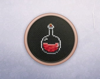 Mini Cross Stitch Health Potion • Cross Stitch Pattern • Modern Geeky Hoop Art • Easy Counted Cross Stitch • Magic Potion XStitch Pattern