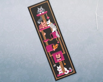 Cat Cross Stitch Bookmark Pattern • Cute Cross Stitch Pattern PDF •  Easy Modern Cross Stitch Gift Book Mark • Kitten Tree Xstitch Pattern