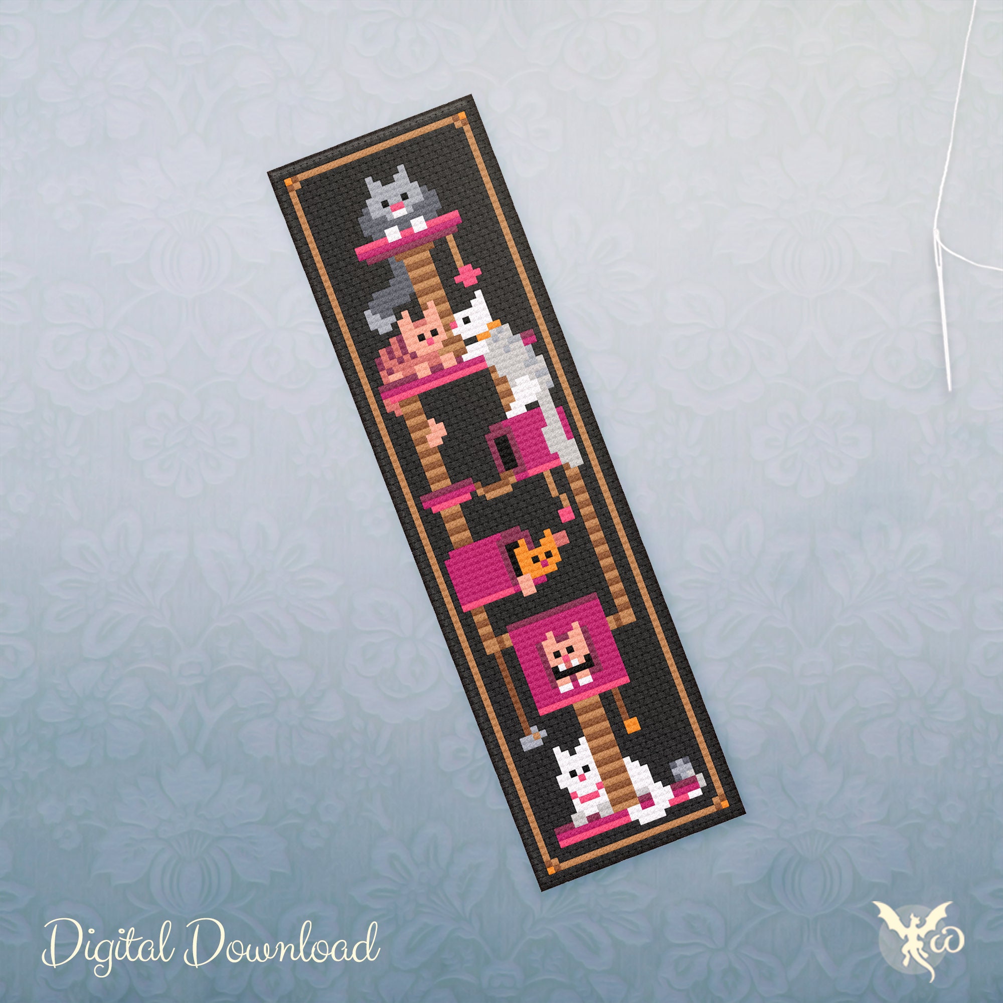 Cross stitch bookmark pattern Funny Cats, Embroidery design - Inspire Uplift