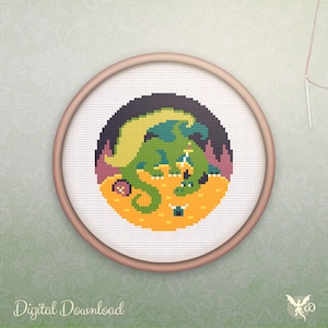 Geeky Cross Stitch Modern Dragon Cross Stitch Pattern Modern Nerdy Hoop Art Easy Counted Cross Stitch PDF Dragon XStitch Pattern imagem 1