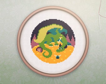 Geeky Cross Stitch • Modern Dragon Cross Stitch Pattern • Modern Nerdy Hoop Art • Easy Counted Cross Stitch PDF •  Dragon XStitch Pattern