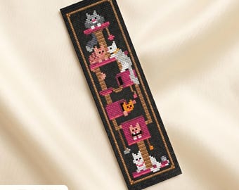 Patrón de marcapáginas de punto de cruz con forma de árbol para gatos • Gatitos Kawaii • PDF de punto de cruz moderno y fácil