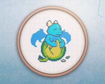 Kawaii Cross Stitch • Modern Easter Dragon Cross Stitch Pattern • Modern & Geeky Hoop Art • Easy Counted Cross Stitch PDF • XStitch Pattern