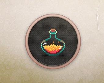 Fire Potion Cross Stitch Pattern • Mini Cross Stitch Chart • Modern Cross Stitch  • Easy Counted Cross Stitch • XStitch Hoop Art