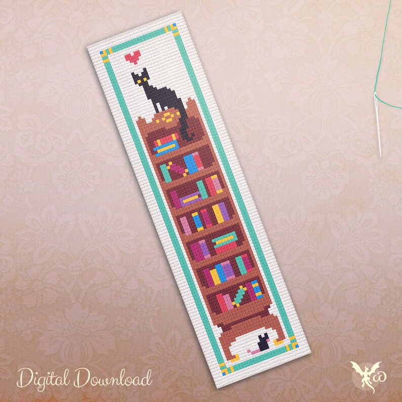 Cute Cross Stitch Bookmark Modern Cat Cross Stitch Pattern Etsy