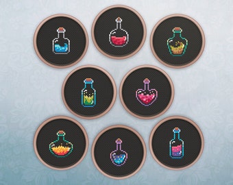 Magic Potion Cross Stitch Pattern Set • Mini Cross Stitch Sampler Set • Modern Geeky Hoop Art • Easy Counted Cross Stitch • Witch Xstitch