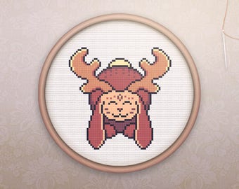 Jackalope Cross Stitch • Modern Jackalope Cross Stitch Pattern • Geeky Hoop Art • Cute & Easy Counted Cross Stitch PDF • XStitch Pattern