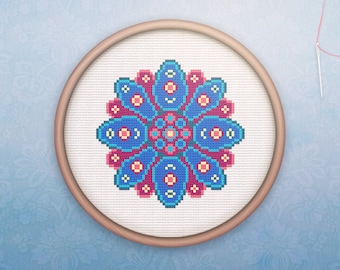 Mandala Cross Stitch • Modern Geometric Cross Stitch Pattern • Modern Hoop Art • Counted Cross Stitch PDF • Mystic Floral XStitch Pattern